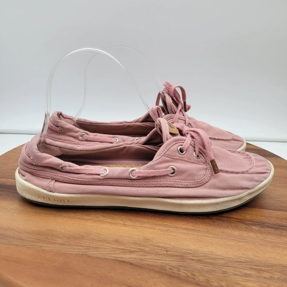 Sperry Boat Shoes Womens Size 8.5 Pink‎ Drift Hale Canvas Low Top Flat